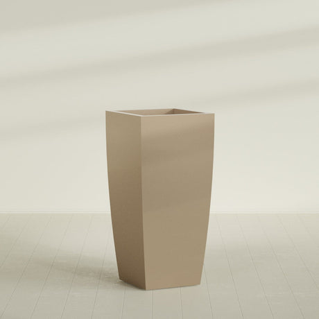 Toulan Tapered Square Planter in Gloss Metallic Gold, 28"W × 60"H, shown empty