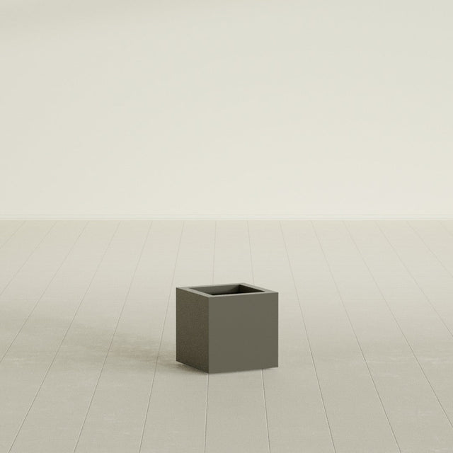 Montroy Cube Planter in Matte Bronze, 12", shown empty