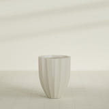 Alicante Fluted Planter in Satin Beige, 22"D × 27"H, shown empty