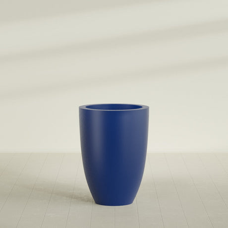 Brannan Tapered Round Planter in Matte Cobalt Blue, 30"D × 41"H, shown empty