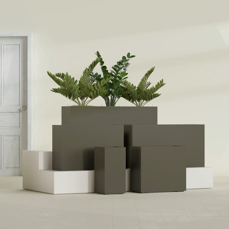 Potsdam Rectangular fiberglass planter in Matte Bronze, size range, in a sunlit interior
