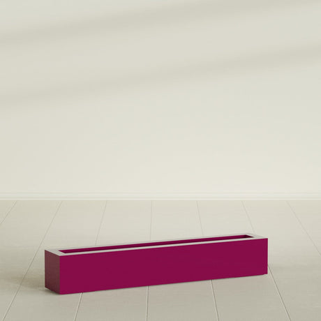 Salon Box Planter in Gloss Eggplant, 48" Long, shown empty