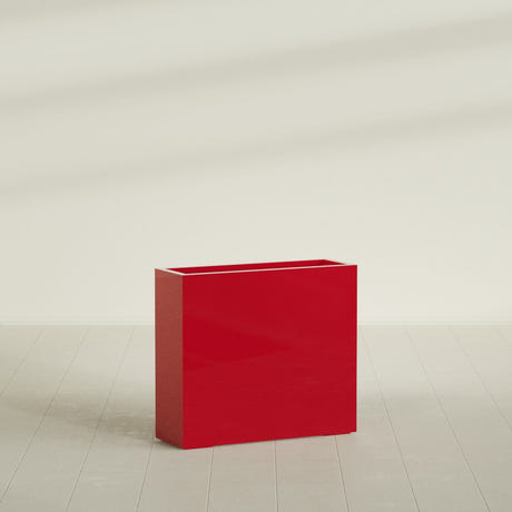 Delray Rectangular Planter in Gloss Red, 36"L × 12"D × 32"H, shown empty