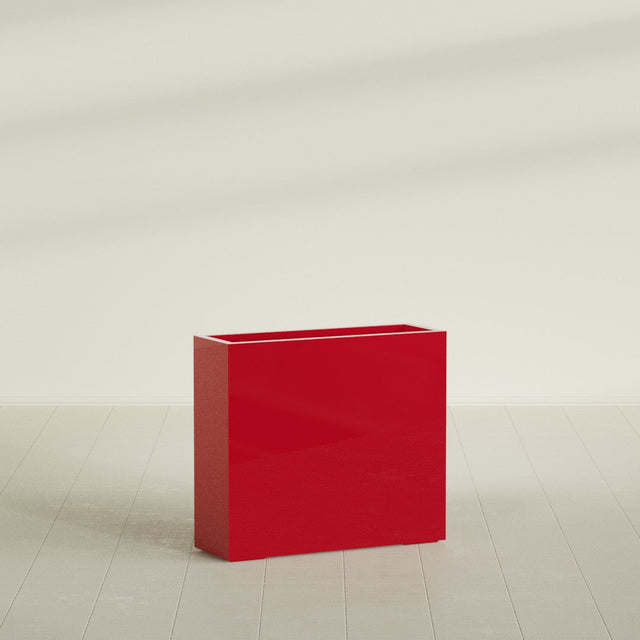 Delray Rectangular Planter in Gloss Red, 36"L × 12"D × 32"H, shown empty