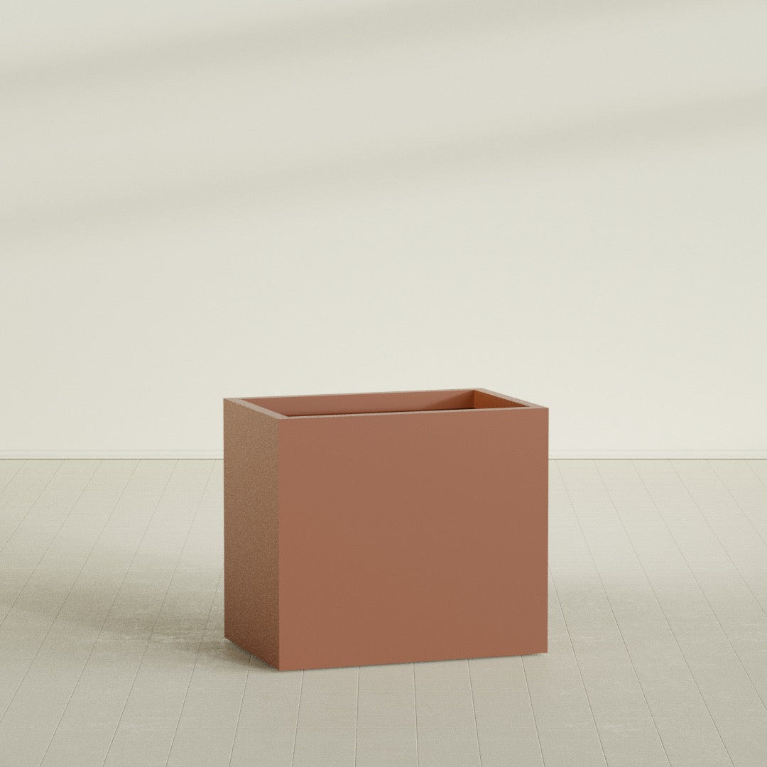 Brisbane Rectangular Planter in Matte Terra Cotta, 36"L × 24"D × 32"H, shown empty