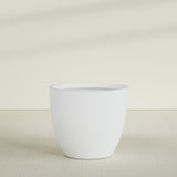 Wannsee Round Planter in Gloss Bright White, 50"D × 44"H, shown empty