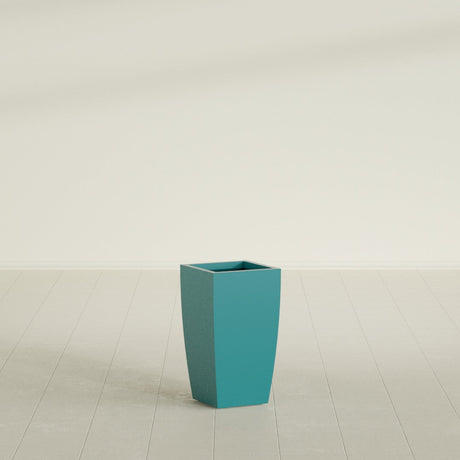 Toulan Tapered Square Planter in Satin Seafoam Green, 12"W × 22"H, shown empty