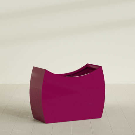 Seoul Curved Planter in Gloss Eggplant, 48"L × 20"D × 36"H, shown empty