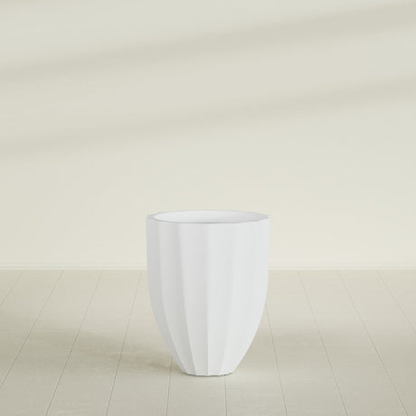 Alicante Fluted Planter in Gloss Bright White, 22"D × 27"H, shown empty