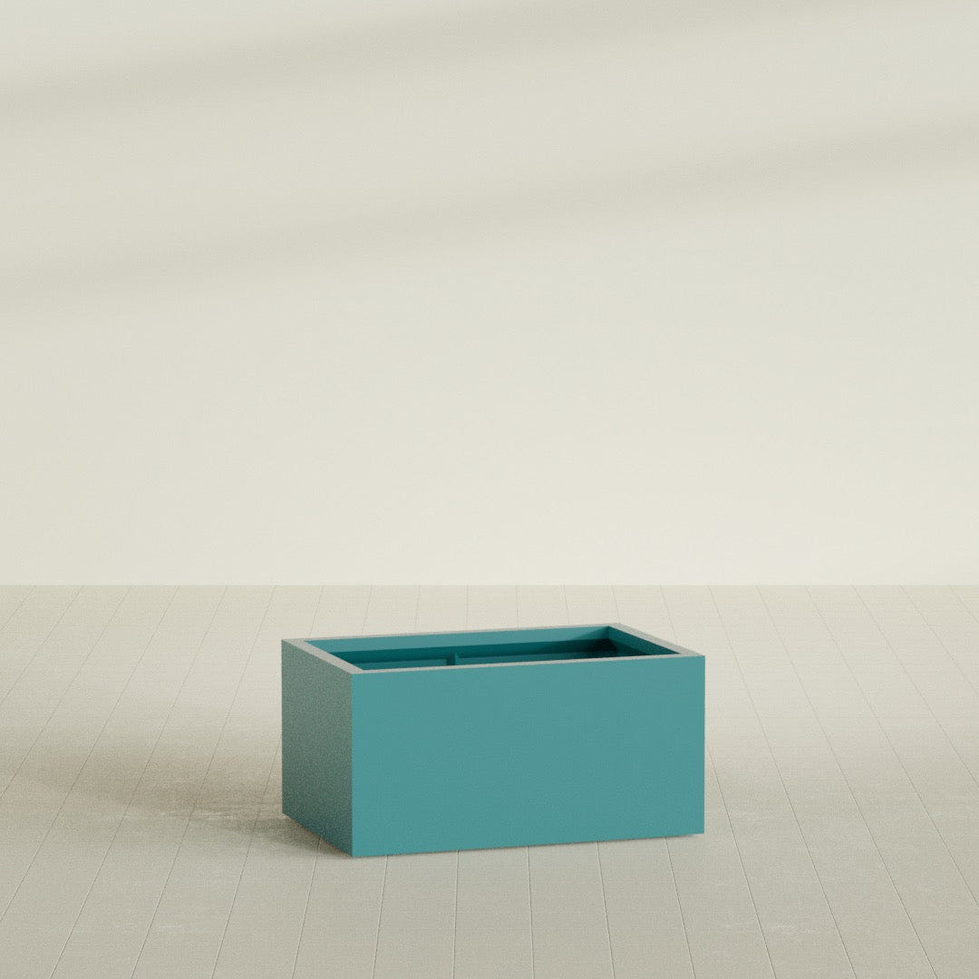 Torino Wide Rectangular Planter in Satin Seafoam Green, 36"L × 24"D × 18"H, shown empty