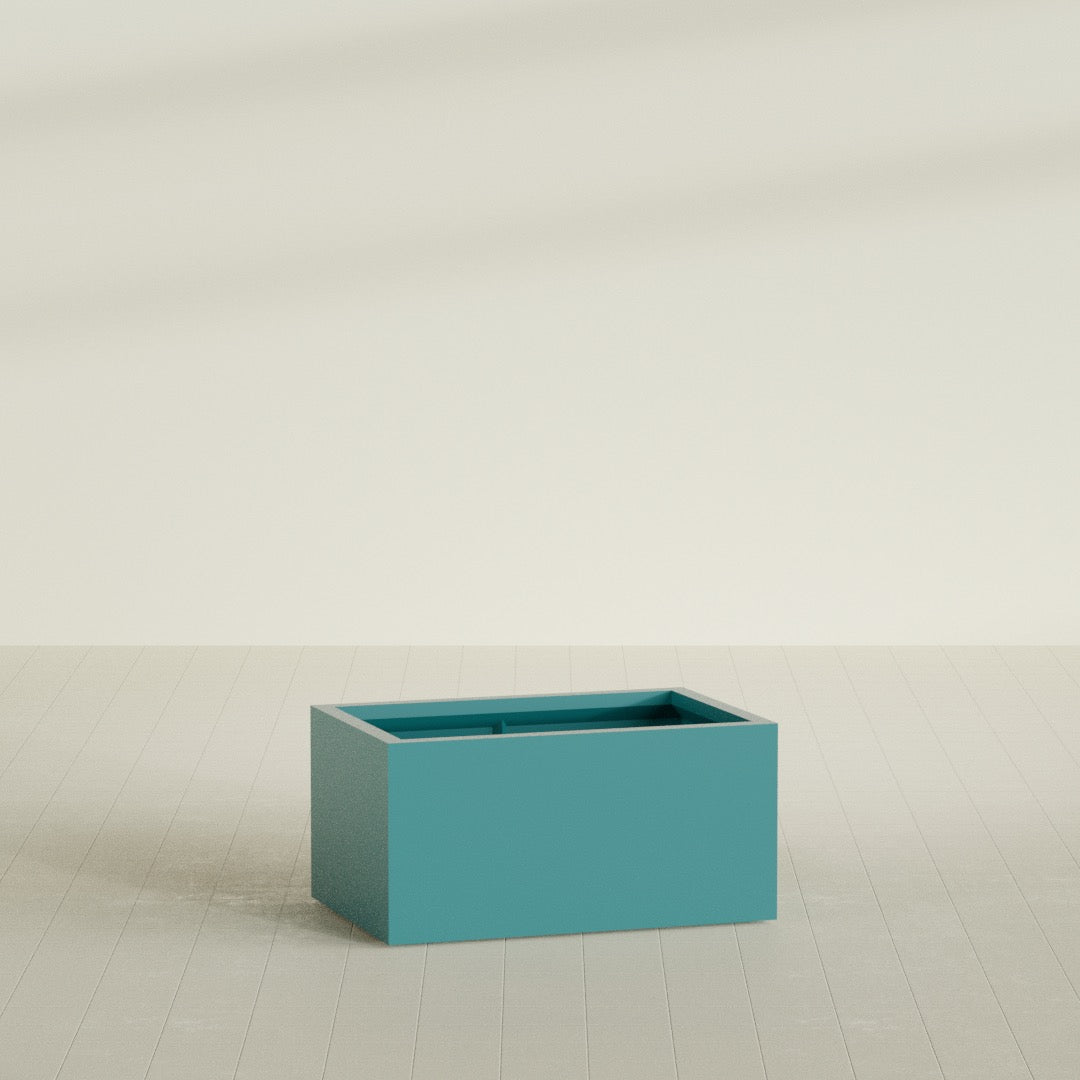 Torino Wide Rectangular Planter in Satin Seafoam Green, 36"L × 24"D × 18"H, shown empty
