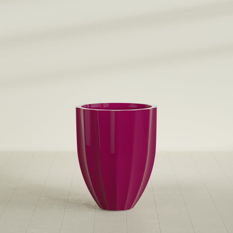 Alicante Fluted Planter in Gloss Eggplant, 26"D × 32"H, shown empty