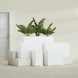 Potsdam Rectangular fiberglass planter in Gloss Bright White, size range, in a sunlit interior
