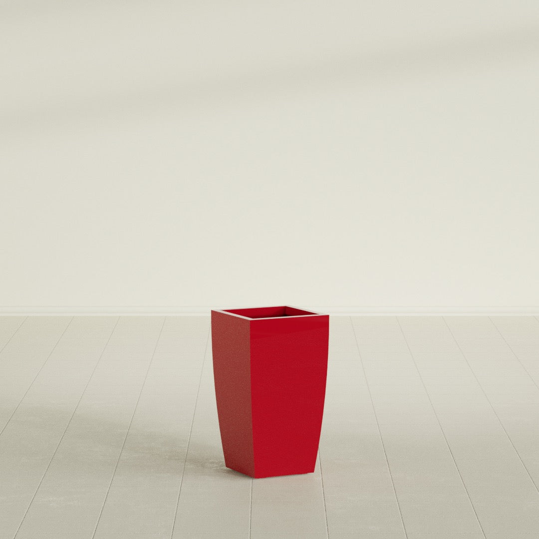 Toulan Tapered Square Planter in Gloss Red, 12"W × 22"H, shown empty