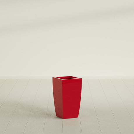 Toulan Tapered Square Planter in Gloss Red, 12"W × 22"H, shown empty