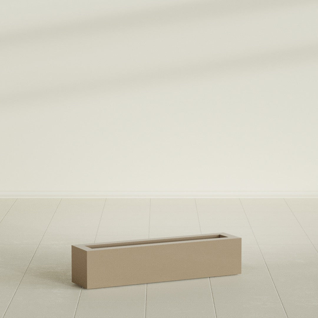 Salon Box Planter in Gloss Metallic Gold, 36" Long, shown empty