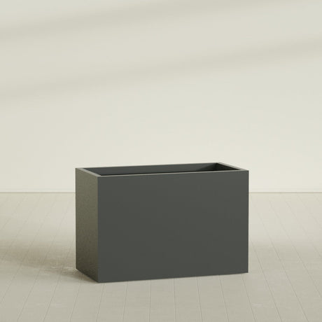 Brisbane Rectangular Planter in Matte Charcoal, 48"L × 24"D × 32"H, shown empty