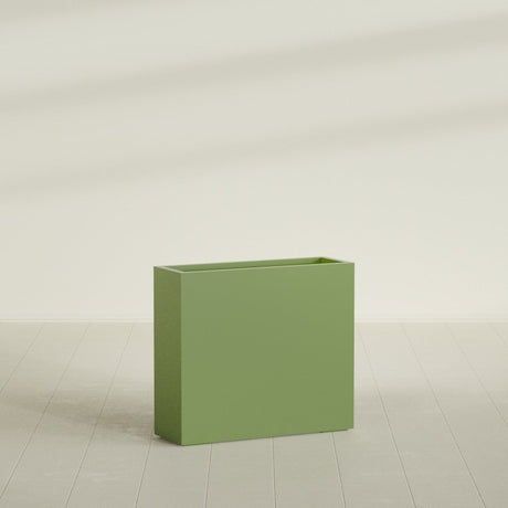 Delray Rectangular Planter in Satin Green, 36"L × 12"D × 32"H, shown empty