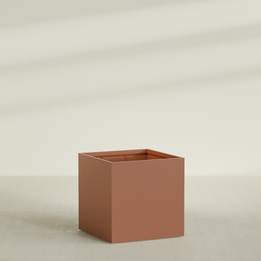 Montroy Cube Planter in Matte Terra Cotta, 48", shown empty