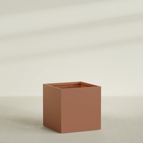 Montroy Cube Planter in Matte Terra Cotta, 48", shown empty