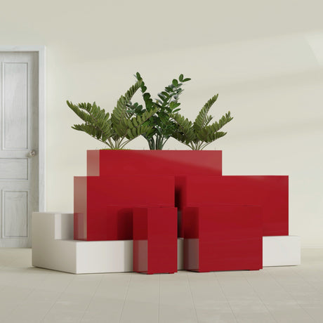 Potsdam Corner fiberglass planter in Gloss Red, size range, in a sunlit interior