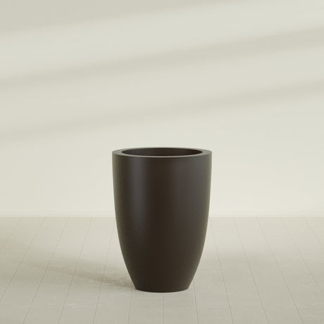 Brannan Tapered Round Planter in Matte Dark Brown, 30"D × 41"H, shown empty
