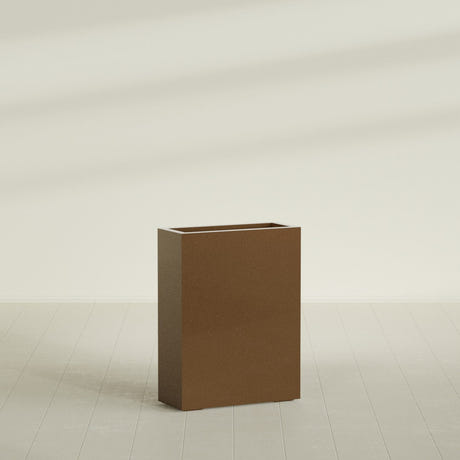 Amesbury Narrow Rectangular Planter in Metallic Bronze, 24"L × 10"D × 32"H, shown empty