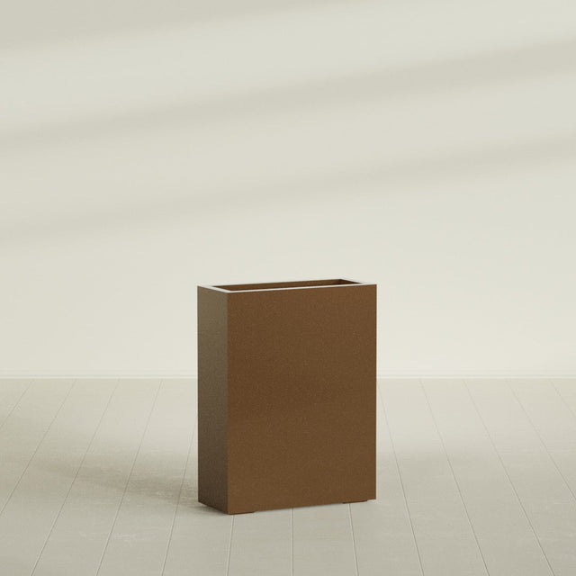 Amesbury Narrow Rectangular Planter in Metallic Bronze, 24"L × 10"D × 32"H, shown empty