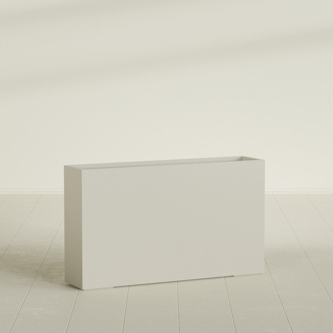 Perth Rectangular Planter in Satin Beige, 72"L × 16"D × 42"H, shown empty
