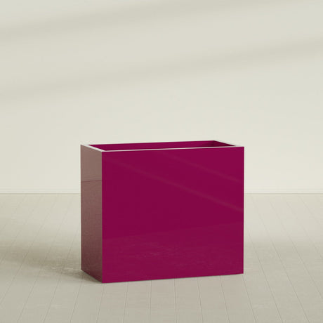 Darwin Rectangular Planter in Gloss Eggplant, 48"L × 24"D × 42"H, shown empty
