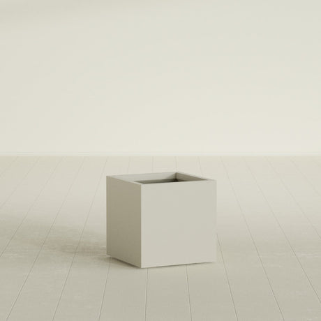 Montroy Cube Planter in Satin Beige, 20", shown empty