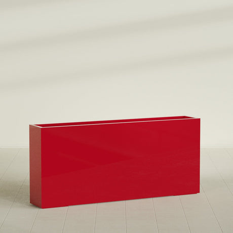 Delray Rectangular Planter in Gloss Red, 72"L × 12"D × 32"H, shown empty
