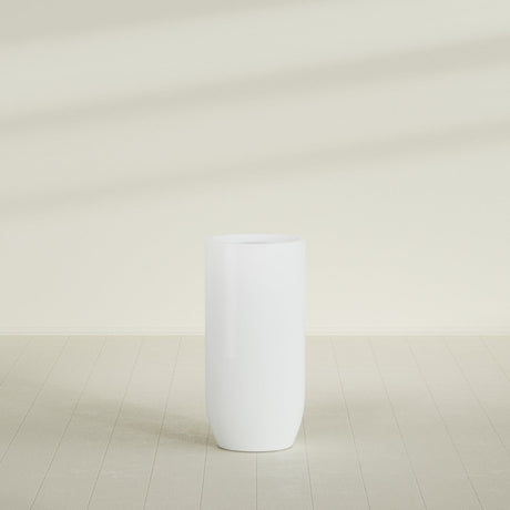 Saint Tropez Bullet Round Planter in Matte Bright White, 24"D × 50"H, shown empty