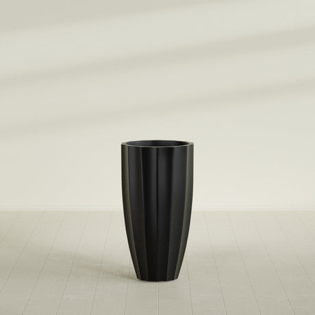 San Jose Tall Fluted Planter in Matte Black, 22"D × 40"H, shown empty
