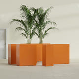 Perth Rectangular fiberglass planter in Gloss Tangerine, size range, in a sunlit interior
