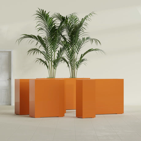 Perth Rectangular fiberglass planter in Gloss Tangerine, size range, in a sunlit interior