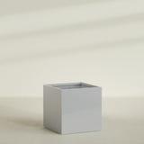 Montroy Cube Planter in Metallic Silver, 48", shown empty