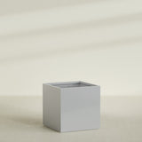 Montroy Cube Planter in Metallic Silver, 48", shown empty
