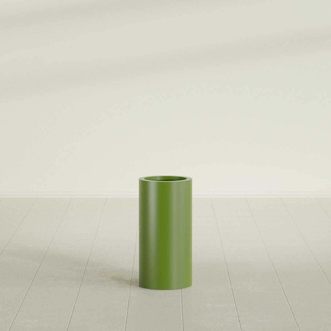 Corry Cylinder Planter in Satin Green, 10"D × 20"H, shown empty