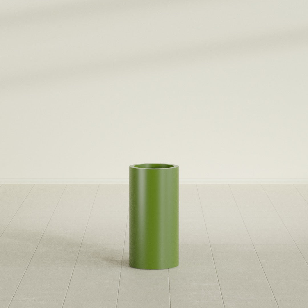 Corry Cylinder Planter in Satin Green, 10"D × 20"H, shown empty