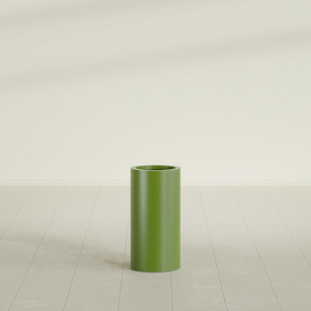 Corry Cylinder Planter in Satin Green, 10"D × 20"H, shown empty