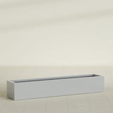 Cuba Low Rectangular Planter in Metallic Silver, 72"L × 14"D × 12"H, shown empty