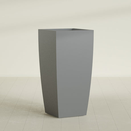 Toulan Tapered Square Planter in Matte Gunmetal, 23"W × 48"H, shown empty