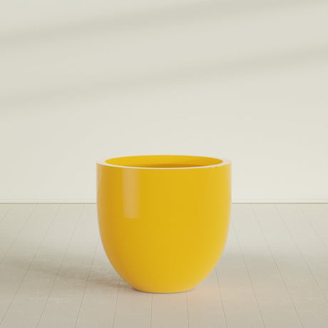Alzira Bowl Planter in Gloss Saffron, 36"D × 34"H, shown empty