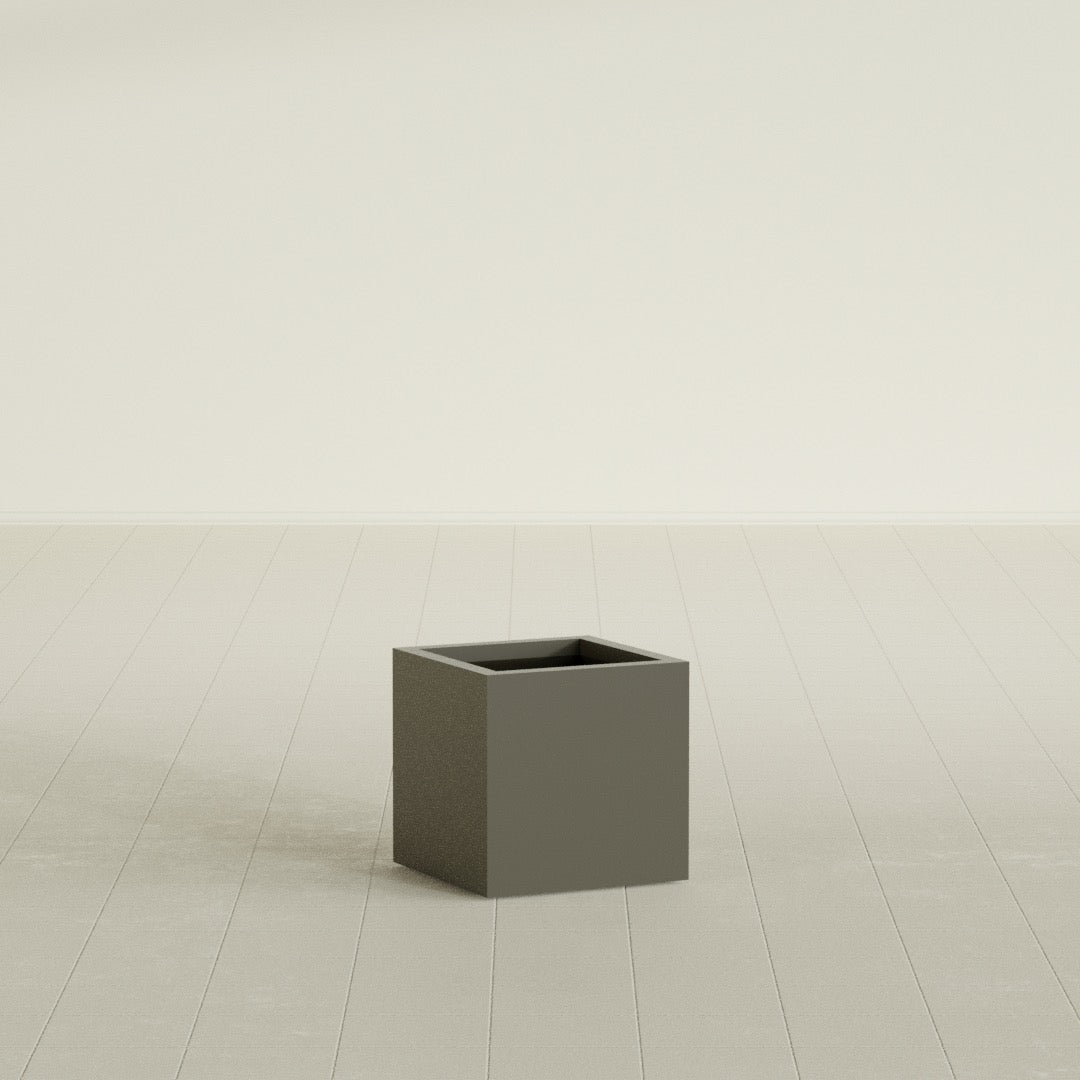 Montroy Cube Planter in Matte Bronze, 16", shown empty