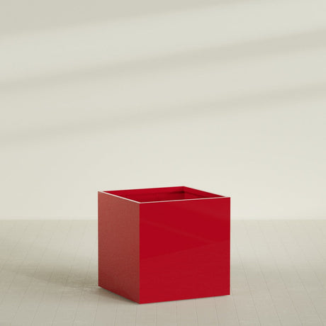 Montroy Cube Planter in Gloss Red, 48", shown empty
