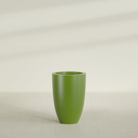 Brannan Tapered Round Planter in Satin Green, 24"D × 35"H, shown empty