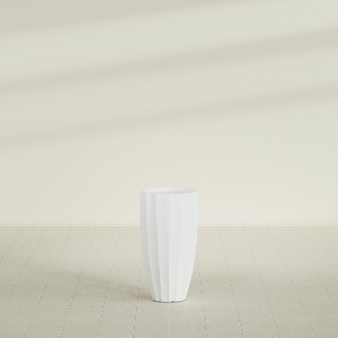 San Jose Tall Fluted Planter in Matte Bright White, 16"D × 30"H, shown empty