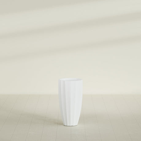 San Jose Tall Fluted Planter in Matte Bright White, 16"D × 30"H, shown empty