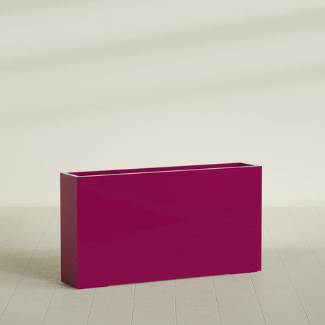 Delray Rectangular Planter in Gloss Eggplant, 60"L × 12"D × 32"H, shown empty